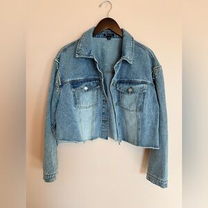 Versona Light Blue Cropped Denim Jacket with Rhinestone Detailing